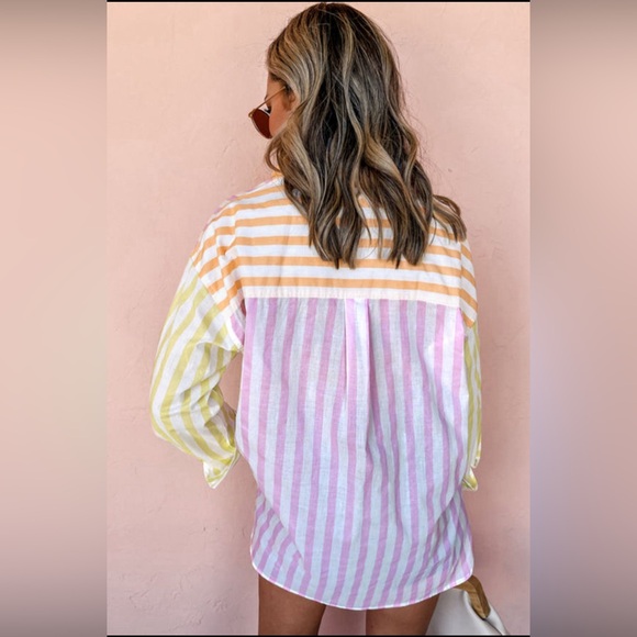 Kayla- striped contrast collar long sleeve top - Picture 2 of 2